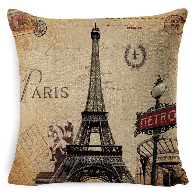 Cotton Linen Cushion Cover Retro Vintage Franch Paris Tower Pillow Cover Paris Linen Square Throw Pillow Case Decorative Durable Eiffel Tower Throw Pillow Covers For Couch Sofa Bed Throw Pillowcase Home Decor 45x45CM