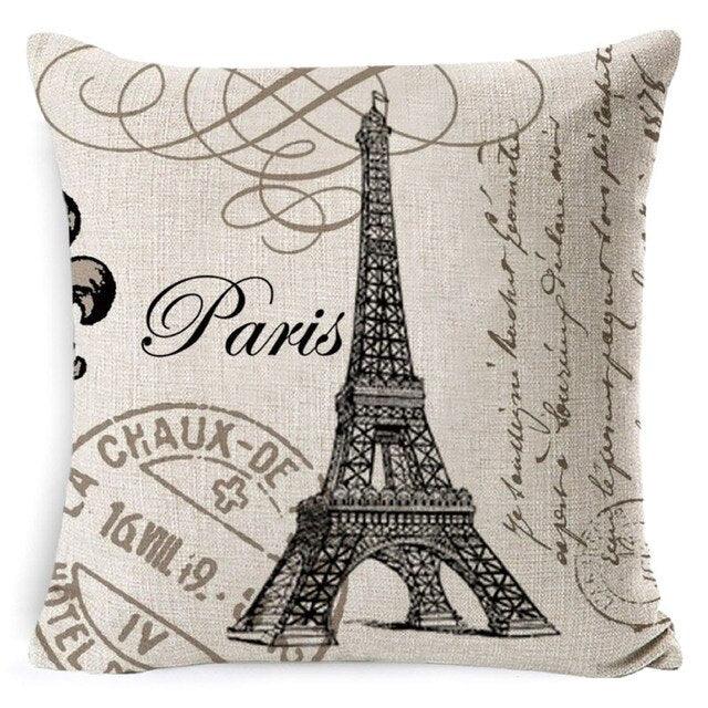 Cotton Linen Cushion Cover Retro Vintage Franch Paris Tower Pillow Cover Paris Linen Square Throw Pillow Case Decorative Durable Eiffel Tower Throw Pillow Covers For Couch Sofa Bed Throw Pillowcase Home Decor 45x45CM