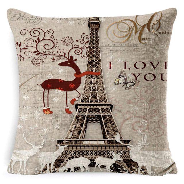 Cotton Linen Cushion Cover Retro Vintage Franch Paris Tower Pillow Cover Paris Linen Square Throw Pillow Case Decorative Durable Eiffel Tower Throw Pillow Covers For Couch Sofa Bed Throw Pillowcase Home Decor 45x45CM