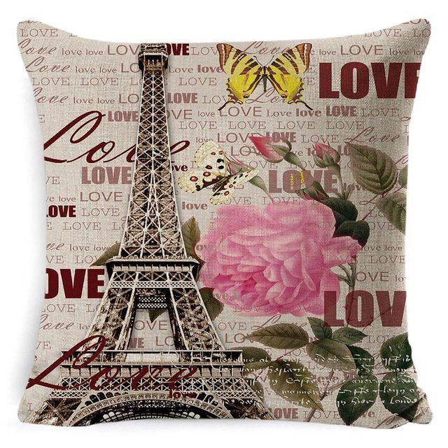 Cotton Linen Cushion Cover Retro Vintage Franch Paris Tower Pillow Cover Paris Linen Square Throw Pillow Case Decorative Durable Eiffel Tower Throw Pillow Covers For Couch Sofa Bed Throw Pillowcase Home Decor 45x45CM