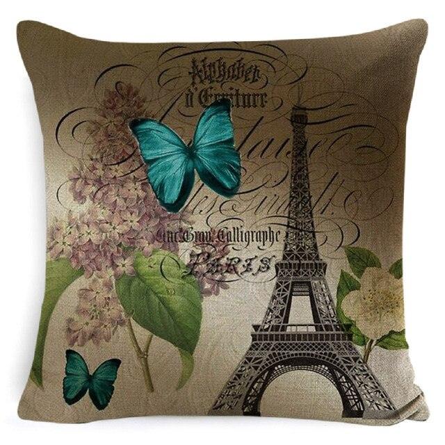 Cotton Linen Cushion Cover Retro Vintage Franch Paris Tower Pillow Cover Paris Linen Square Throw Pillow Case Decorative Durable Eiffel Tower Throw Pillow Covers For Couch Sofa Bed Throw Pillowcase Home Decor 45x45CM