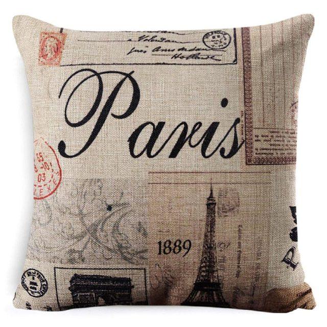 Cotton Linen Cushion Cover Retro Vintage Franch Paris Tower Pillow Cover Paris Linen Square Throw Pillow Case Decorative Durable Eiffel Tower Throw Pillow Covers For Couch Sofa Bed Throw Pillowcase Home Decor 45x45CM
