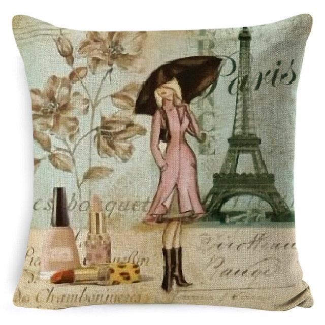 Cotton Linen Cushion Cover Retro Vintage Franch Paris Tower Pillow Cover Paris Linen Square Throw Pillow Case Decorative Durable Eiffel Tower Throw Pillow Covers For Couch Sofa Bed Throw Pillowcase Home Decor 45x45CM