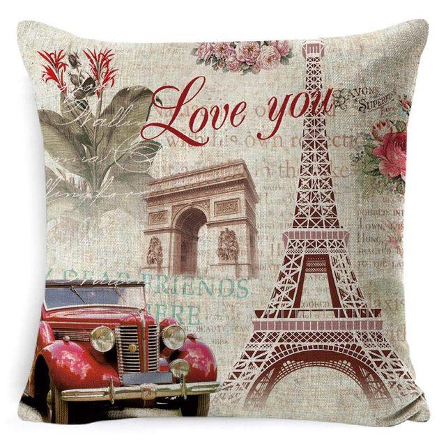 Cotton Linen Cushion Cover Retro Vintage Franch Paris Tower Pillow Cover Paris Linen Square Throw Pillow Case Decorative Durable Eiffel Tower Throw Pillow Covers For Couch Sofa Bed Throw Pillowcase Home Decor 45x45CM