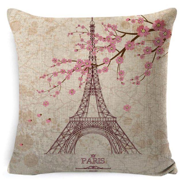 Cotton Linen Cushion Cover Retro Vintage Franch Paris Tower Pillow Cover Paris Linen Square Throw Pillow Case Decorative Durable Eiffel Tower Throw Pillow Covers For Couch Sofa Bed Throw Pillowcase Home Decor 45x45CM