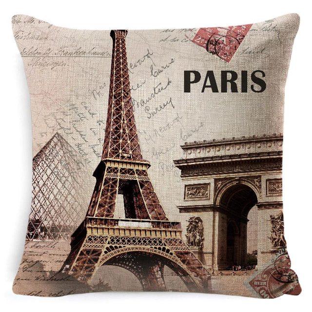 Cotton Linen Cushion Cover Retro Vintage Franch Paris Tower Pillow Cover Paris Linen Square Throw Pillow Case Decorative Durable Eiffel Tower Throw Pillow Covers For Couch Sofa Bed Throw Pillowcase Home Decor 45x45CM