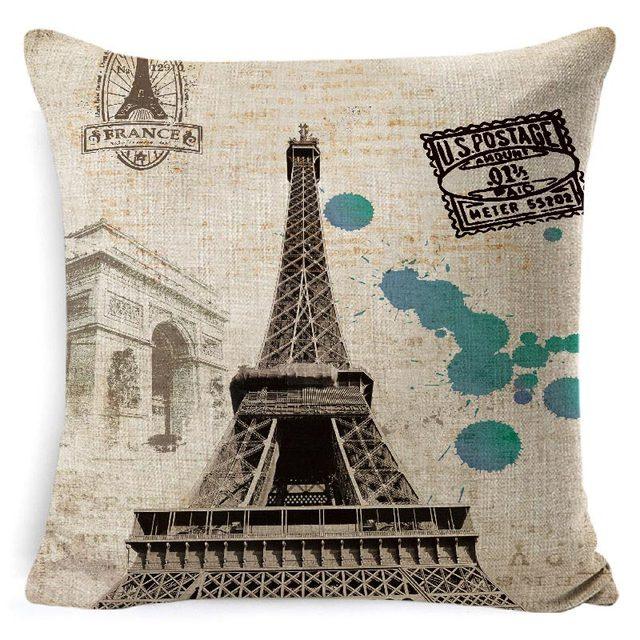 Cotton Linen Cushion Cover Retro Vintage Franch Paris Tower Pillow Cover Paris Linen Square Throw Pillow Case Decorative Durable Eiffel Tower Throw Pillow Covers For Couch Sofa Bed Throw Pillowcase Home Decor 45x45CM