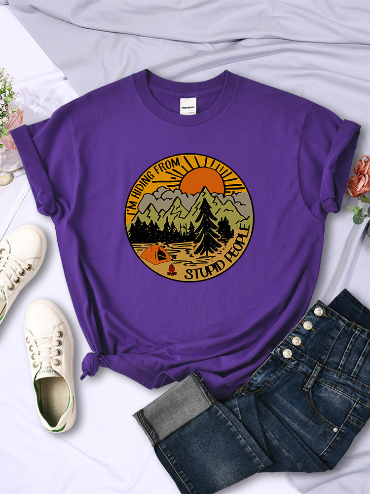 I'm Hiding From Stupid People Camping Scenery Women's Tops Hip-hop Fashion Street See size chart under “more details”