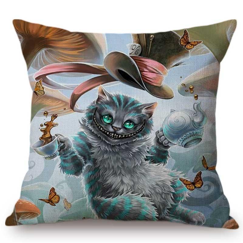 Elegant Cushion Cover Cute Rabbit Cat Print Square Throw Pillow Cover Cotton Linen Spring Home Decorative Cushion Case For Bed Throw Pillow Vintage Home Decorative Pillow Case 45x45cm