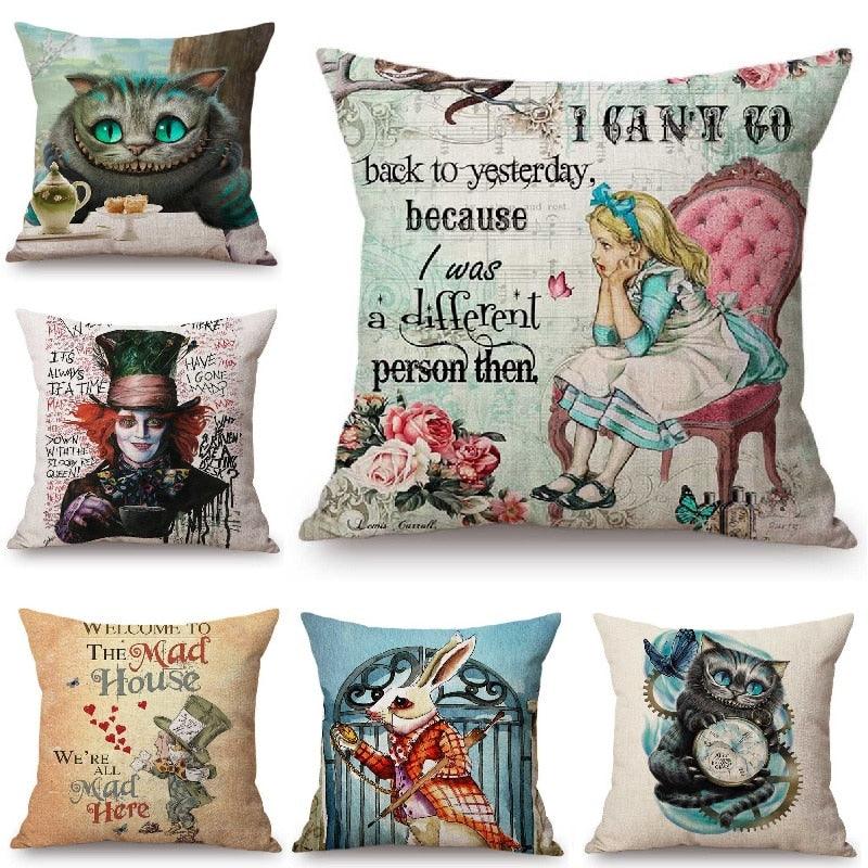 Elegant Cushion Cover Cute Rabbit Cat Print Square Throw Pillow Cover Cotton Linen Spring Home Decorative Cushion Case For Bed Throw Pillow Vintage Home Decorative Pillow Case 45x45cm