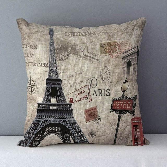 Elegant Retro Couch Cushion Home Decorative Pillows London Paris Scenic Printed Cotton Linen Square Decorative Retro London Throw Pillow Case Vintage Cushion Cover Pillowcase