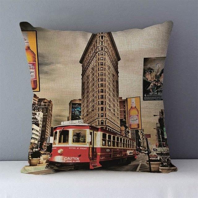 Elegant Retro Couch Cushion Home Decorative Pillows London Paris Scenic Printed Cotton Linen Square Decorative Retro London Throw Pillow Case Vintage Cushion Cover Pillowcase