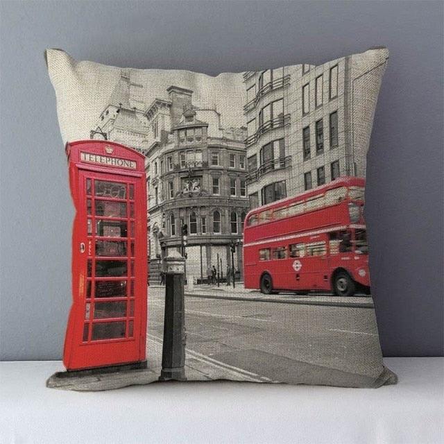 Elegant Retro Couch Cushion Home Decorative Pillows London Paris Scenic Printed Cotton Linen Square Decorative Retro London Throw Pillow Case Vintage Cushion Cover Pillowcase