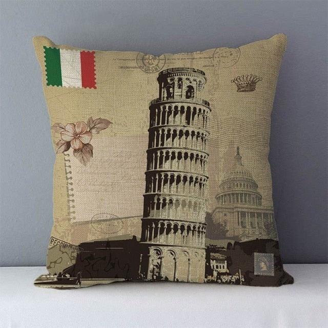Elegant Retro Couch Cushion Home Decorative Pillows London Paris Scenic Printed Cotton Linen Square Decorative Retro London Throw Pillow Case Vintage Cushion Cover Pillowcase
