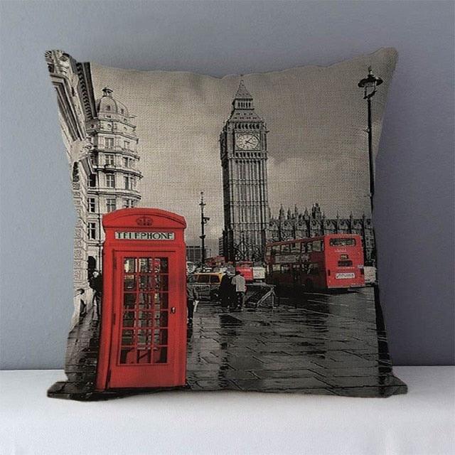 Elegant Retro Couch Cushion Home Decorative Pillows London Paris Scenic Printed Cotton Linen Square Decorative Retro London Throw Pillow Case Vintage Cushion Cover Pillowcase