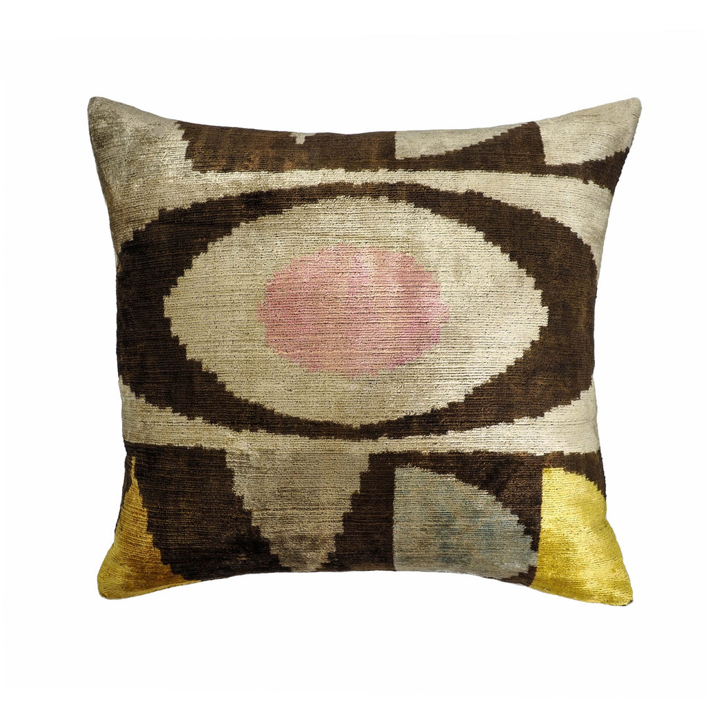 Eye of Ra 2 Silk Velvet Ikat Throw Pillow Cover 24 X 24