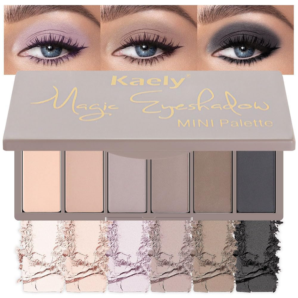 Kaely 6 Colors Mini Rose Pink Eye Shadow Palette Makeup, Mauve Plum Matte Shimmer Eyeshadow Palette for Older Women Highly Pigmented Waterproof, Paleta De Sombras De Ojos, Vegan & Cruelty-Free, 04