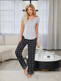 V-Neck Short Sleeve Top and Pants Lounge Set in Black