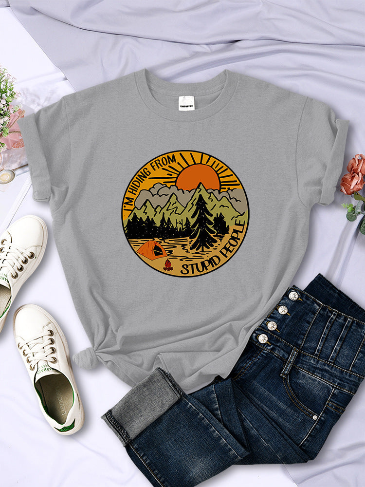 I'm Hiding From Stupid People Camping Scenery Women's Tops Hip-hop Fashion Street See size chart under “more details”