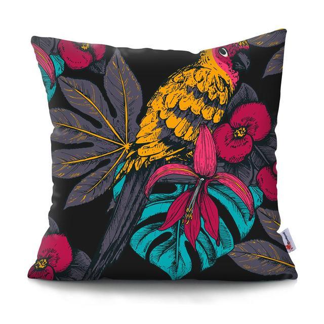 Flowers Plush Cushion Cover Pillow Decorative Colorful Tropical Leaf Throw Pillow Covers Decorative Plant Parrot Cushion Cover Pillowcase Square Cushion Cases For Home 45x45CM