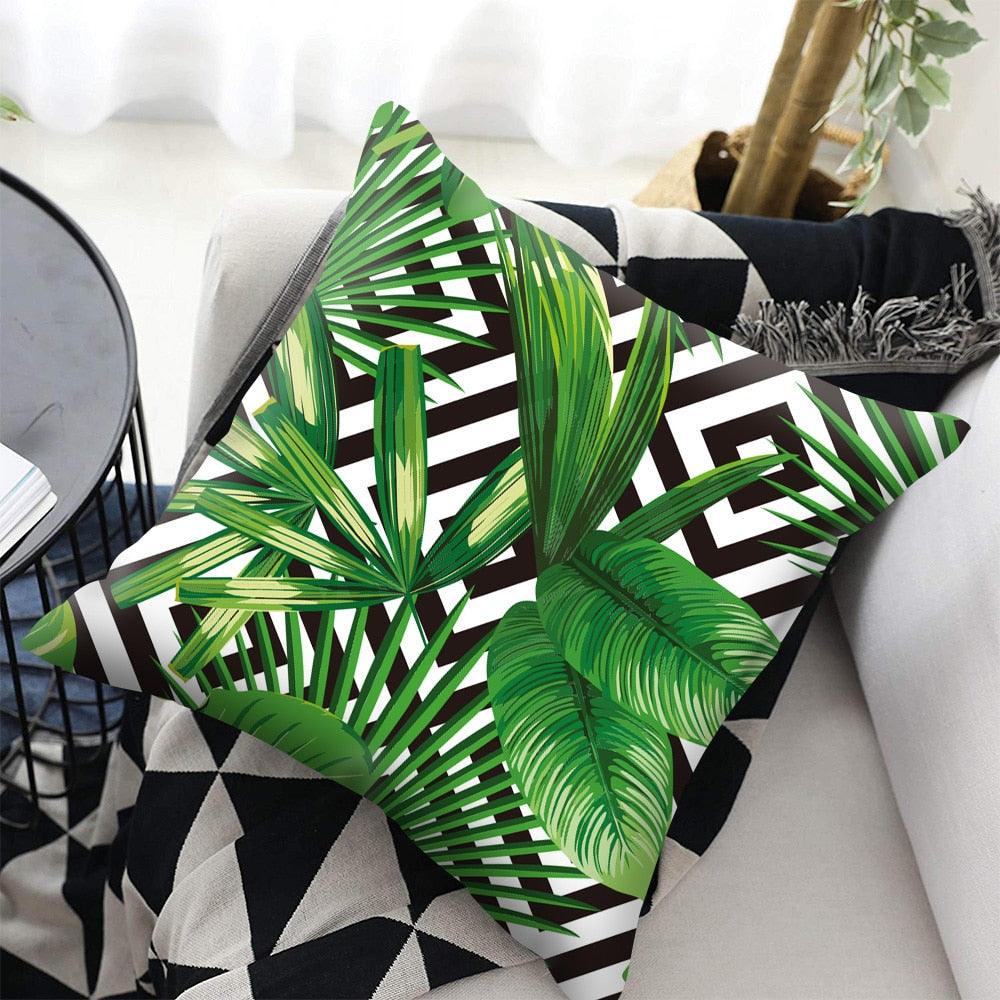 Flowers Plush Cushion Cover Pillow Decorative Colorful Tropical Leaf Throw Pillow Covers Decorative Plant Parrot Cushion Cover Pillowcase Square Cushion Cases For Home 45x45CM