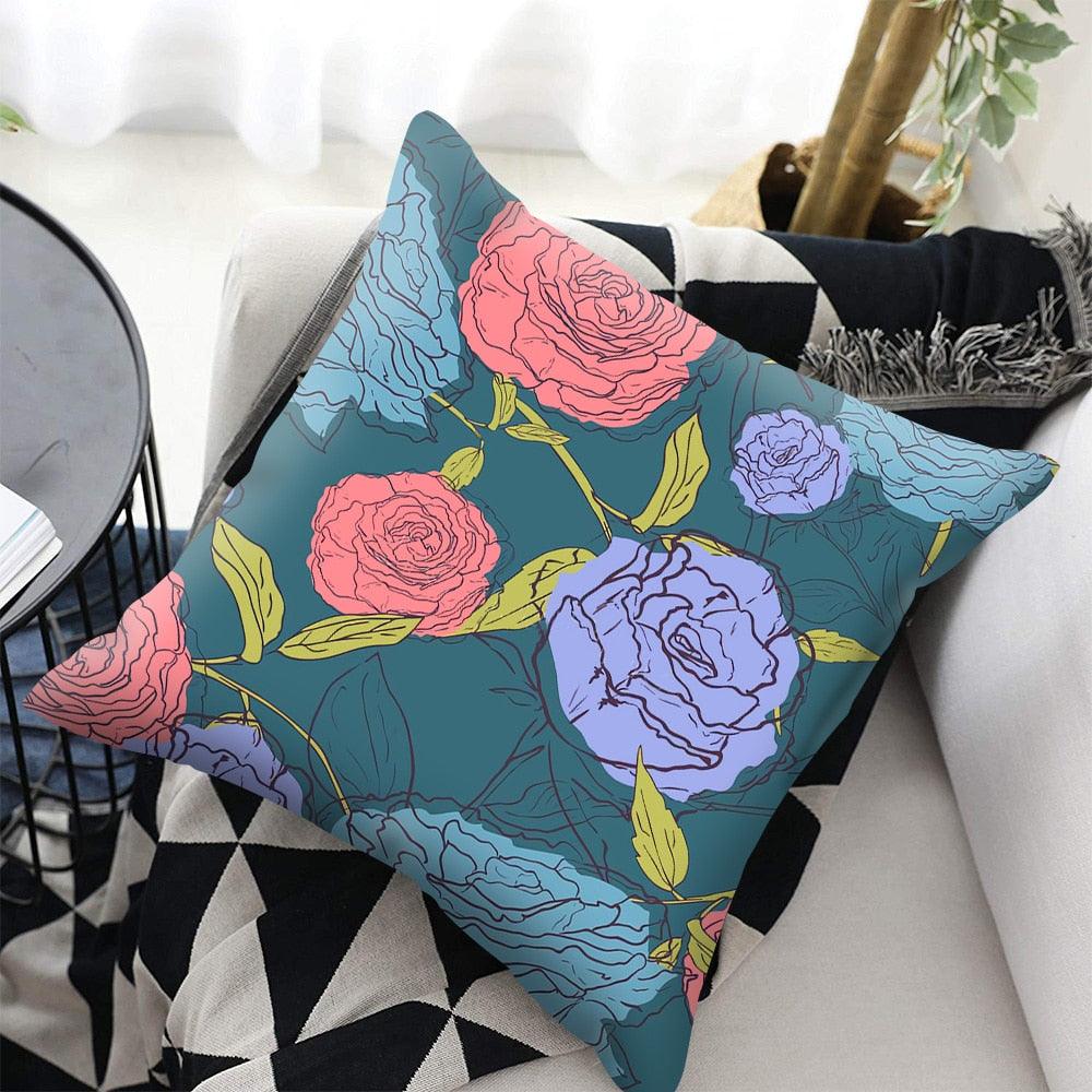 Flowers Plush Cushion Cover Pillow Decorative Colorful Tropical Leaf Throw Pillow Covers Decorative Plant Parrot Cushion Cover Pillowcase Square Cushion Cases For Home 45x45CM