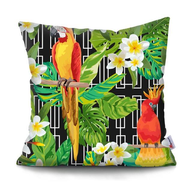 Flowers Plush Cushion Cover Pillow Decorative Colorful Tropical Leaf Throw Pillow Covers Decorative Plant Parrot Cushion Cover Pillowcase Square Cushion Cases For Home 45x45CM