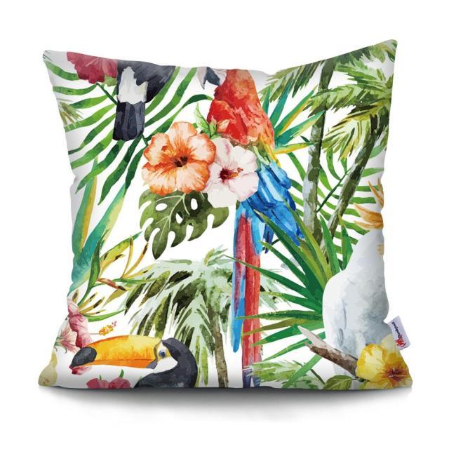 Flowers Plush Cushion Cover Pillow Decorative Colorful Tropical Leaf Throw Pillow Covers Decorative Plant Parrot Cushion Cover Pillowcase Square Cushion Cases For Home 45x45CM