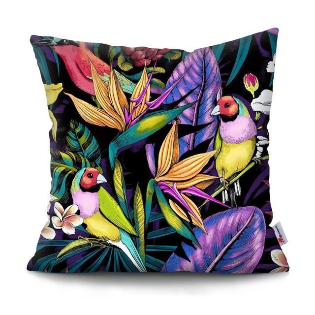 Flowers Plush Cushion Cover Pillow Decorative Colorful Tropical Leaf Throw Pillow Covers Decorative Plant Parrot Cushion Cover Pillowcase Square Cushion Cases For Home 45x45CM