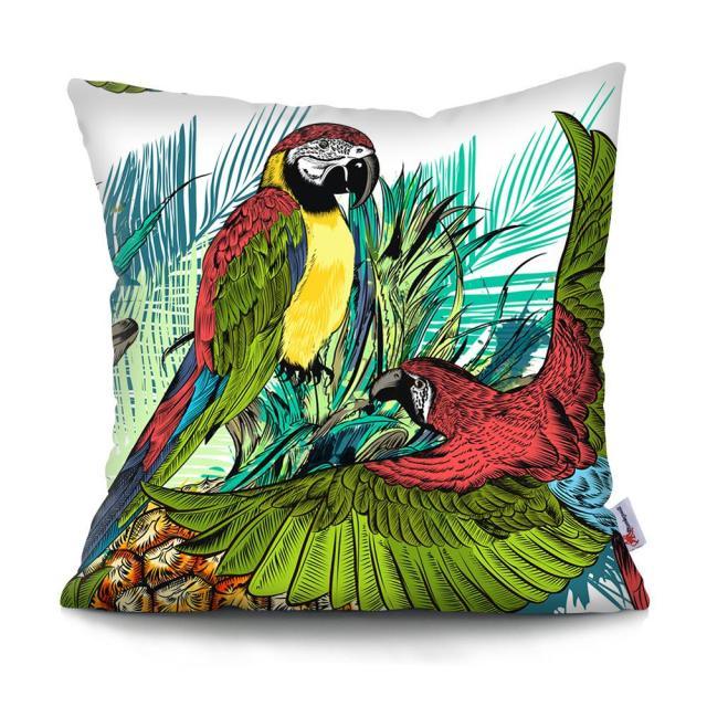 Flowers Plush Cushion Cover Pillow Decorative Colorful Tropical Leaf Throw Pillow Covers Decorative Plant Parrot Cushion Cover Pillowcase Square Cushion Cases For Home 45x45CM