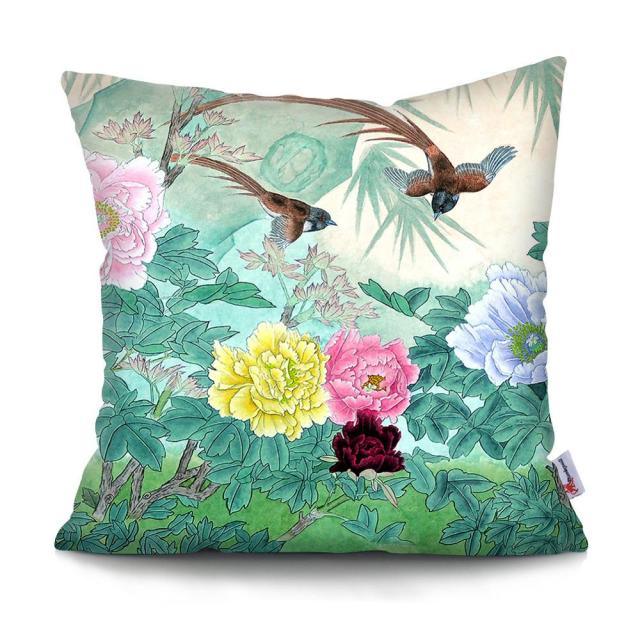 Flowers Plush Cushion Cover Pillow Decorative Colorful Tropical Leaf Throw Pillow Covers Decorative Plant Parrot Cushion Cover Pillowcase Square Cushion Cases For Home 45x45CM