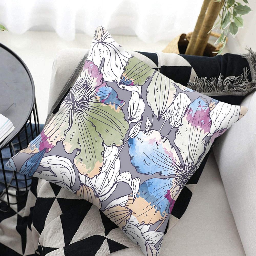 Flowers Plush Cushion Cover Pillow Decorative Colorful Tropical Leaf Throw Pillow Covers Decorative Plant Parrot Cushion Cover Pillowcase Square Cushion Cases For Home 45x45CM
