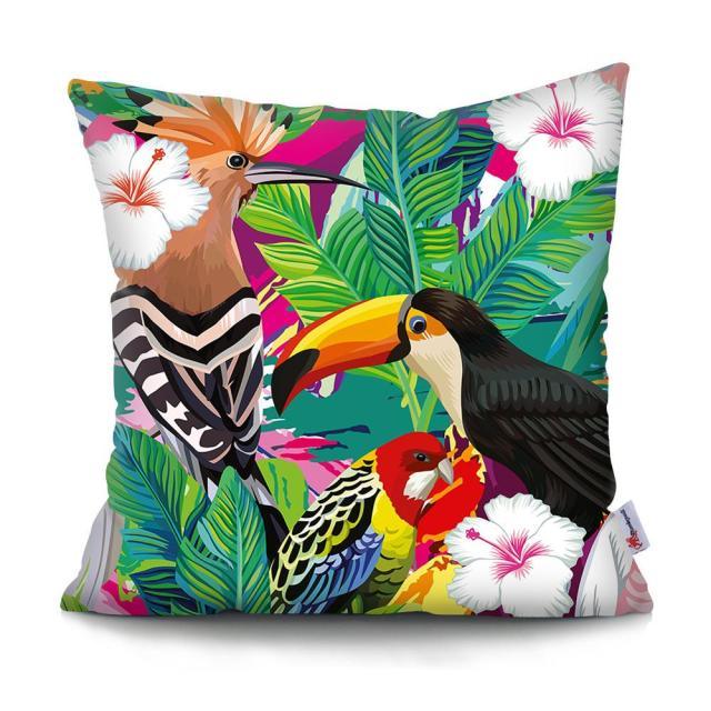 Flowers Plush Cushion Cover Pillow Decorative Colorful Tropical Leaf Throw Pillow Covers Decorative Plant Parrot Cushion Cover Pillowcase Square Cushion Cases For Home 45x45CM