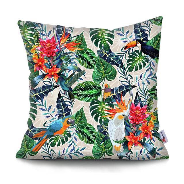 Flowers Plush Cushion Cover Pillow Decorative Colorful Tropical Leaf Throw Pillow Covers Decorative Plant Parrot Cushion Cover Pillowcase Square Cushion Cases For Home 45x45CM