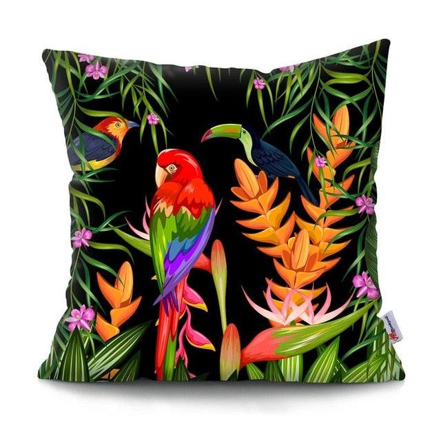Flowers Plush Cushion Cover Pillow Decorative Colorful Tropical Leaf Throw Pillow Covers Decorative Plant Parrot Cushion Cover Pillowcase Square Cushion Cases For Home 45x45CM