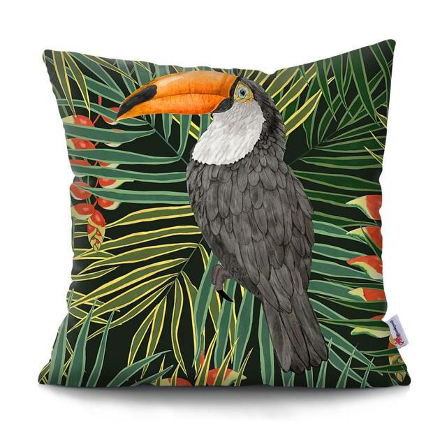 Flowers Plush Cushion Cover Pillow Decorative Colorful Tropical Leaf Throw Pillow Covers Decorative Plant Parrot Cushion Cover Pillowcase Square Cushion Cases For Home 45x45CM