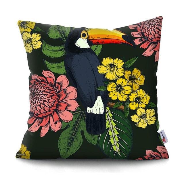 Flowers Plush Cushion Cover Pillow Decorative Colorful Tropical Leaf Throw Pillow Covers Decorative Plant Parrot Cushion Cover Pillowcase Square Cushion Cases For Home 45x45CM