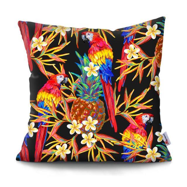 Flowers Plush Cushion Cover Pillow Decorative Colorful Tropical Leaf Throw Pillow Covers Decorative Plant Parrot Cushion Cover Pillowcase Square Cushion Cases For Home 45x45CM