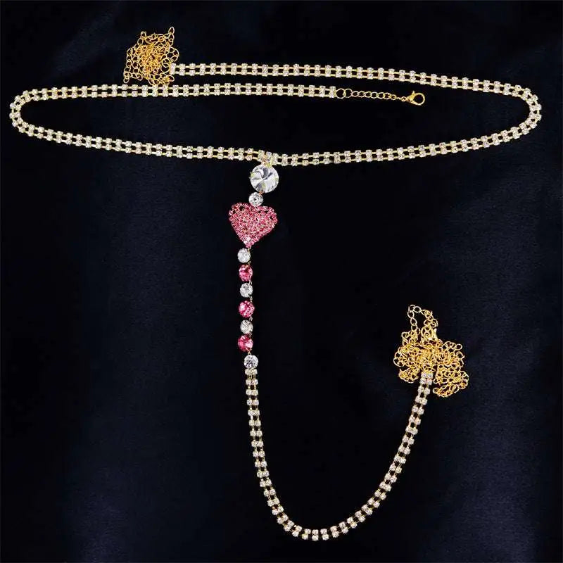 Heart Rhinestone Panty Body Jewelry with Garter Belt