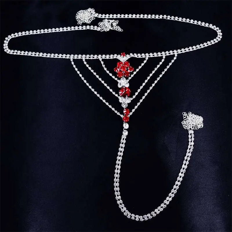 Heart Rhinestone Panty Body Jewelry with Garter Belt