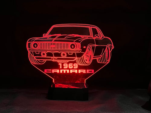 69 Camaro SS 3D LED Color Changing Desk Lamp, Night Light, Man Cave Light | Customizable | Rechargeable Corded or Cordless