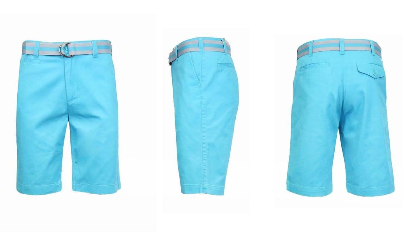 Men's Slim Fit Flat Front Belted Shorts - Assorted Colors and Sizes