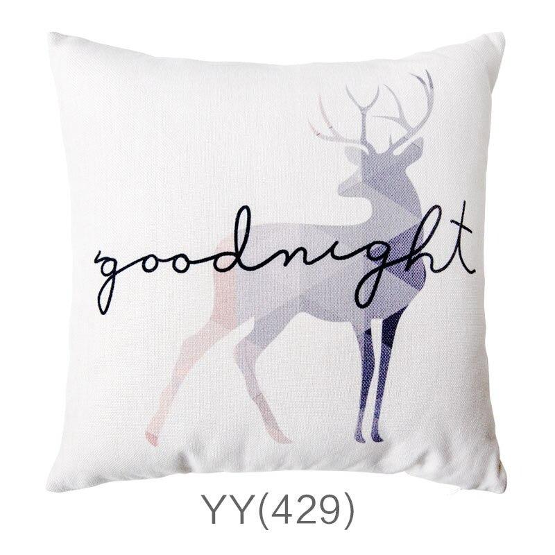 Nordic Style Pillow Covers Decorative Deer Black Throw Pillows Geometric Cushions Cover Deer Rustic Watercolor Head Popular Vintage Antlers Silhouette Pattern Wood Decorative Pillow Cases Home Decor Square 45X45cm