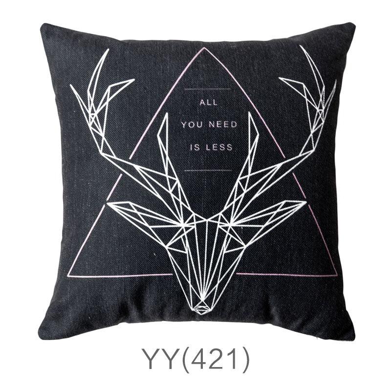 Nordic Style Pillow Covers Decorative Deer Black Throw Pillows Geometric Cushions Cover Deer Rustic Watercolor Head Popular Vintage Antlers Silhouette Pattern Wood Decorative Pillow Cases Home Decor Square 45X45cm