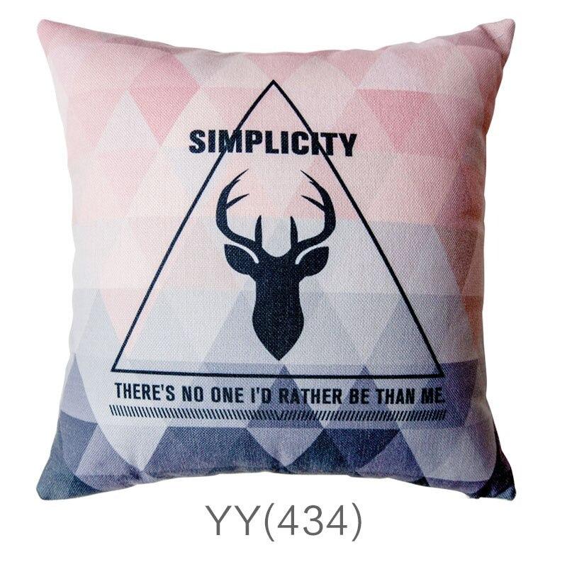 Nordic Style Pillow Covers Decorative Deer Black Throw Pillows Geometric Cushions Cover Deer Rustic Watercolor Head Popular Vintage Antlers Silhouette Pattern Wood Decorative Pillow Cases Home Decor Square 45X45cm