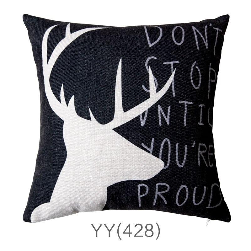 Nordic Style Pillow Covers Decorative Deer Black Throw Pillows Geometric Cushions Cover Deer Rustic Watercolor Head Popular Vintage Antlers Silhouette Pattern Wood Decorative Pillow Cases Home Decor Square 45X45cm