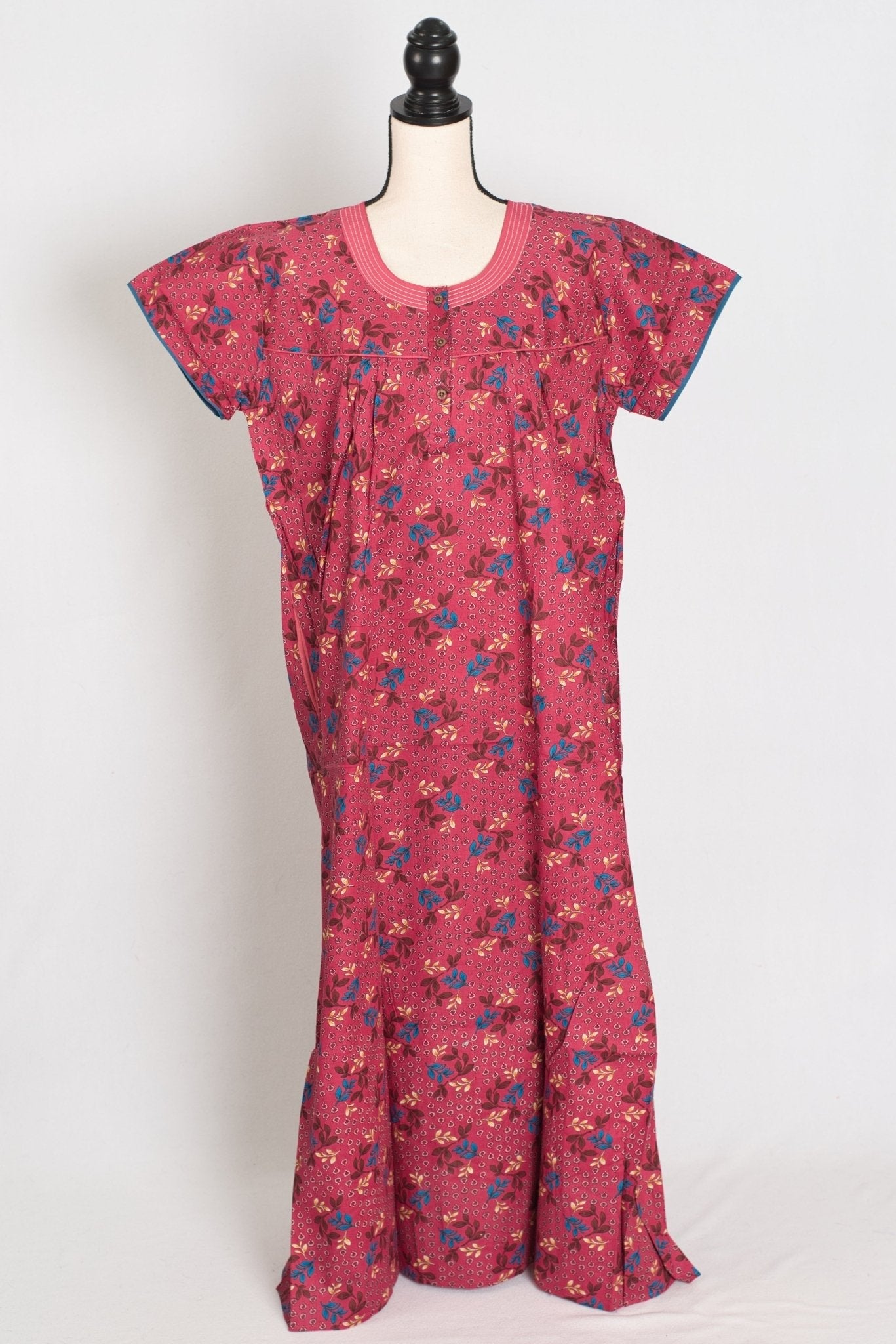 Pink Color Women Indian Cotton Nighty in Regular Size
