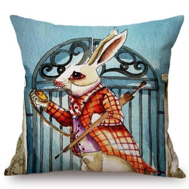 Elegant Cushion Cover Cute Rabbit Cat Print Square Throw Pillow Cover Cotton Linen Spring Home Decorative Cushion Case For Bed Throw Pillow Vintage Home Decorative Pillow Case 45x45cm