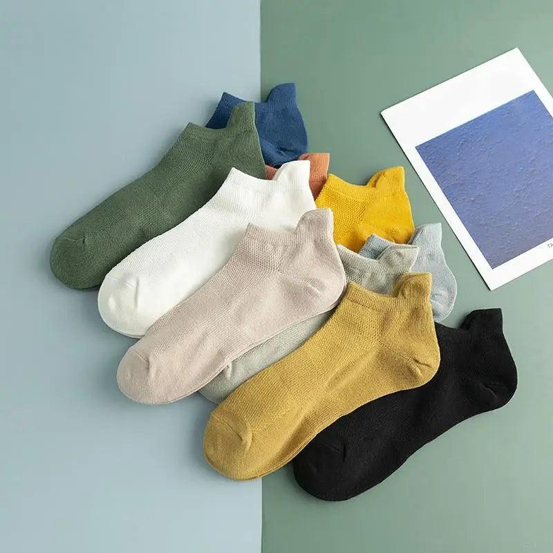 Sport Outdoor Simple 5 Pairs Man Cotton Short Socks For Men Breathable Mesh Comfortable Solid Colorful Soft Socks
