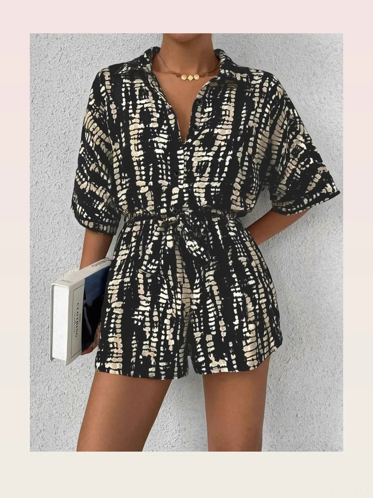 Tie Dye Print Collar Neck Short Sleeve Romper